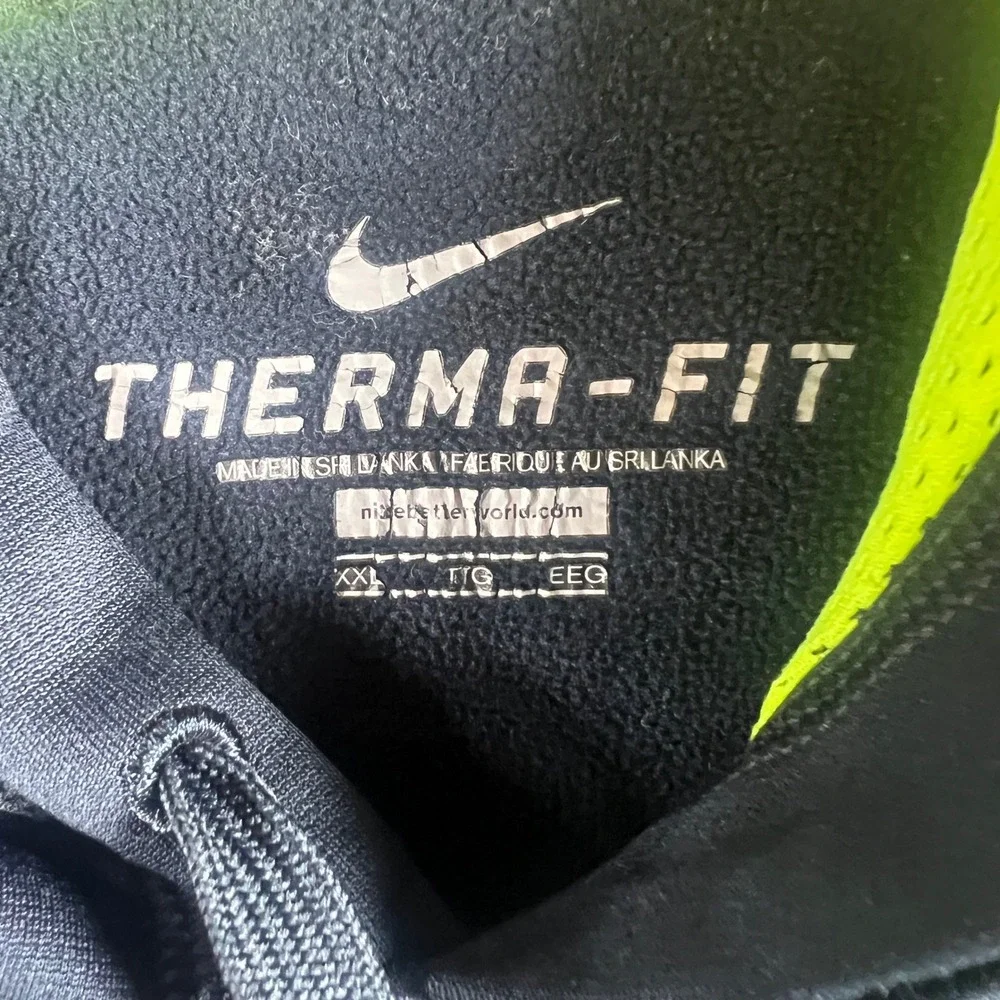 Nike Therma-Fit Hoodie Men 2XL Black Neon Green Pullover Performance Sweatshirt‎